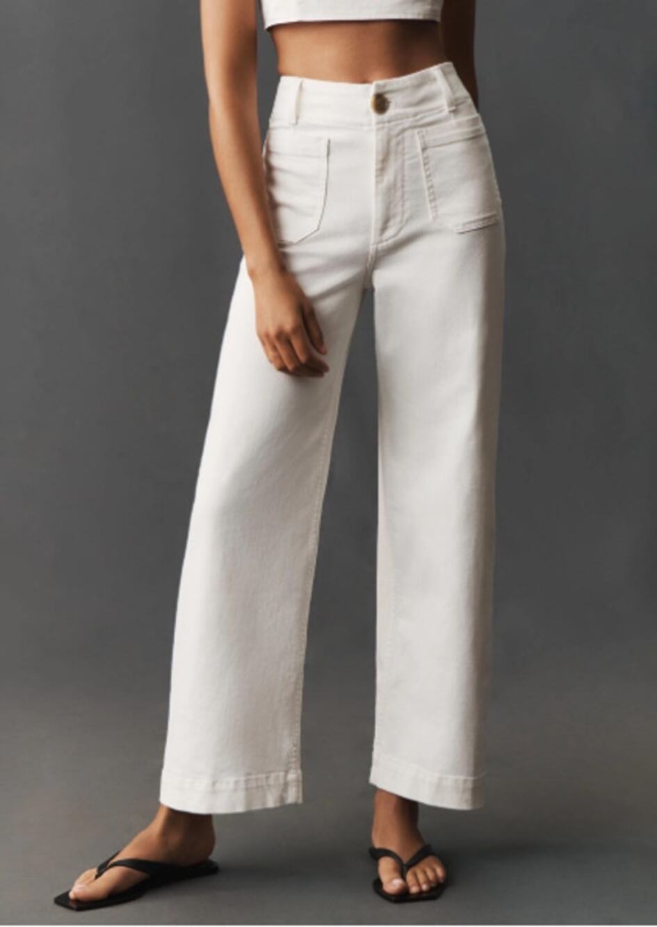 Maeve by Anthropologie The Colette High Rise Wide Leg Cropped Pants White 26